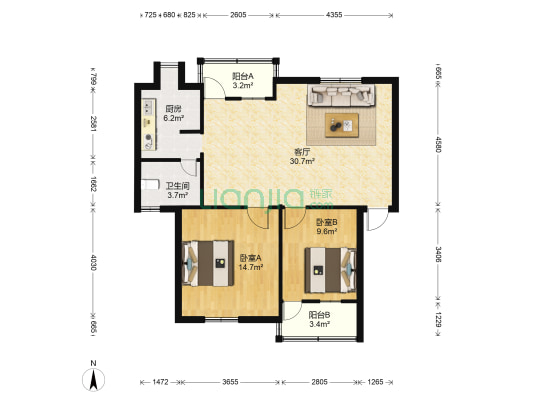银苑小区 2室1厅1卫 67平方