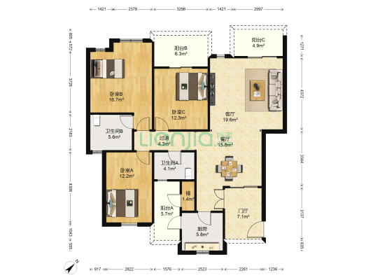 龙湖江与城二期纯小镇 3室2厅2卫 134平方