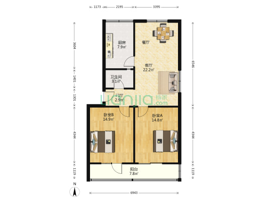 开发区小区 2室1厅1卫 87平方