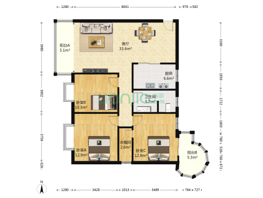 活力康城 3室1厅1卫 115平方