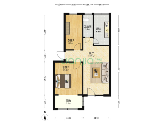 抽纱厂宿舍 2室1厅1卫 69平方