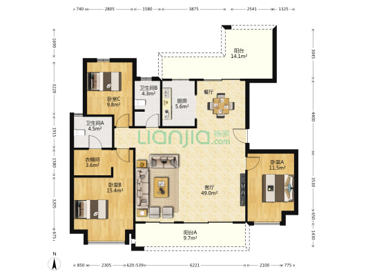 北大资源.未名府 3室1厅2卫 138平方