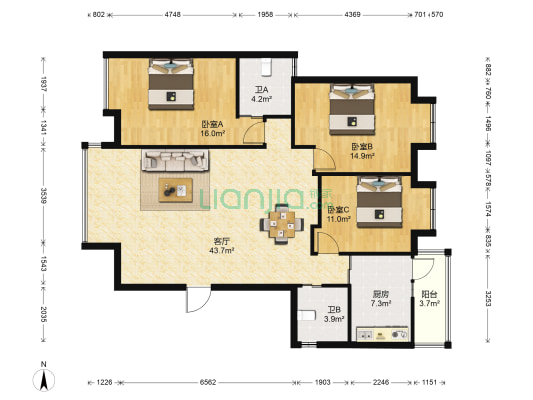 鹅潭明珠苑 3室1厅2卫 132平方