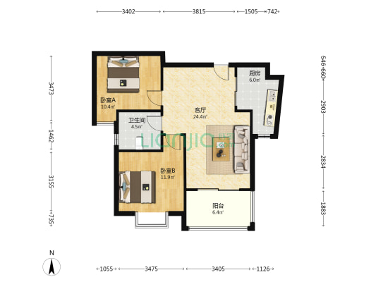 锦城财富广场 2室1厅1卫 82平方