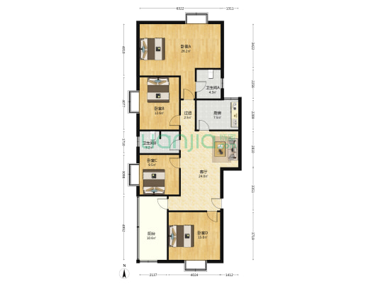兴亿小区 4室1厅2卫 144平方