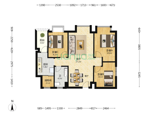 新阳现代城 3室1厅1卫 98平方