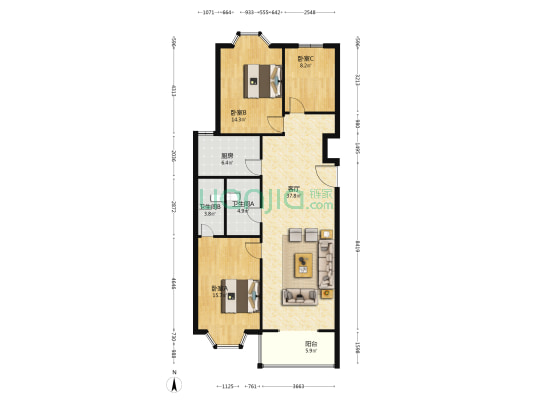 荣域铂庭 3室1厅2卫 121平方