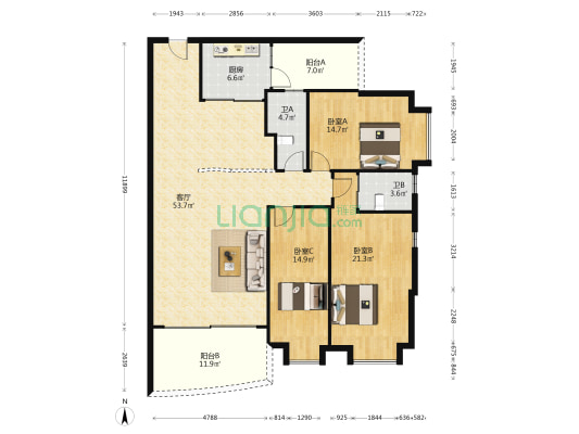 汇港豪苑 3室1厅2卫 168平方