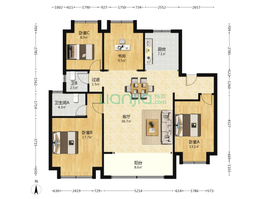大雅风华 4室1厅2卫 135平方