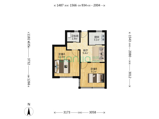 世家小区 2室1厅1卫 44平方