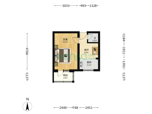万寿路西街10号院 1室1厅1卫 37平方