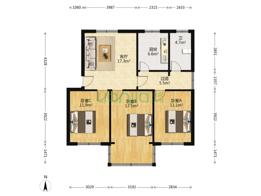 市农林局宿舍 3室1厅1卫 90平方