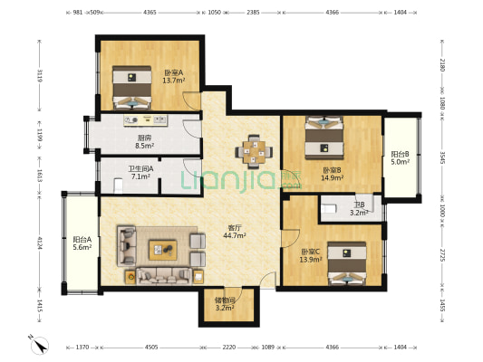 京汉大道842号 3室1厅2卫 142平方