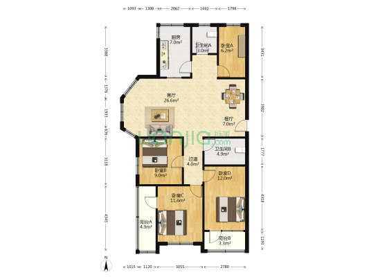 青山花园 4室2厅2卫 139平方