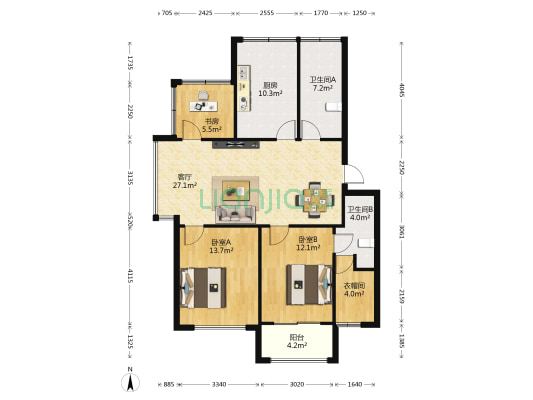 华枫名苑 3室1厅2卫 97平方
