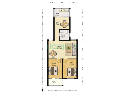 常青家园 2室2厅1卫 83平方