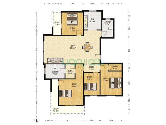 锦绣华府北苑 4室1厅2卫 151平方