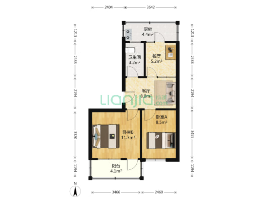 红旗小区 2室2厅1卫 55平方