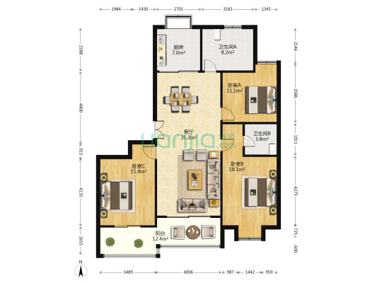 舜江碧水豪园北区 3室1厅2卫 141平方