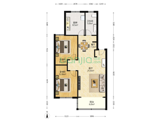 新华园 2室2厅1卫 99平方