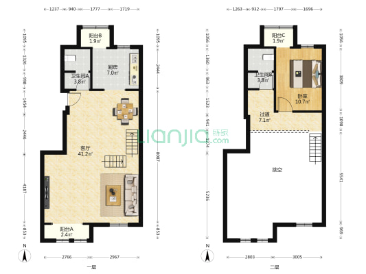海诚园 1室1厅2卫 120平方