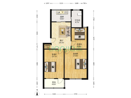 春南社区南园路 3室1厅1卫 84平方