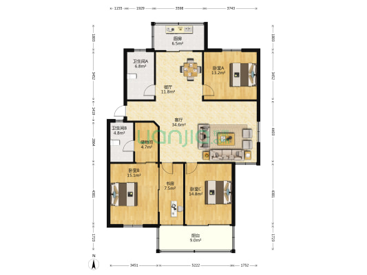 学府雅苑(京口) 4室2厅2卫 150平方