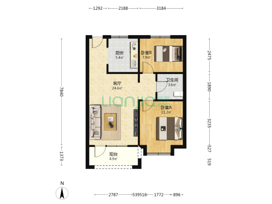 百岁万汇城 2室1厅1卫 81平方
