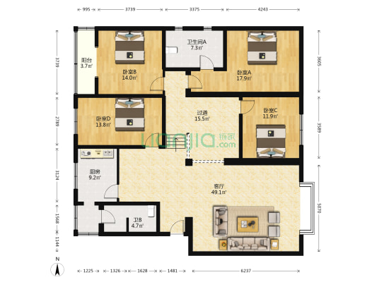 鑫桥苑 4室1厅2卫 176平方