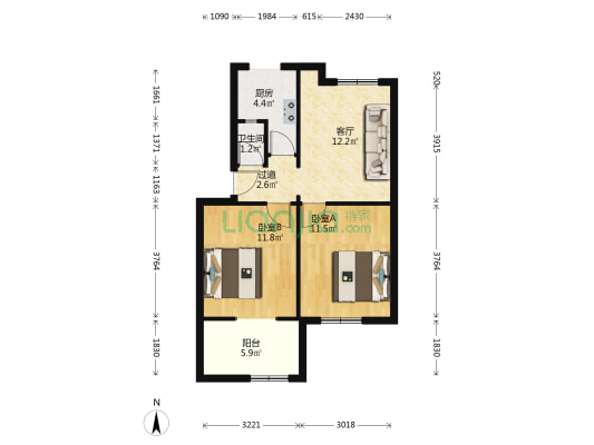 西体路15号 2室1厅1卫 53平方