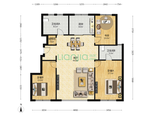 中海玺悦 3室1厅2卫 128平方