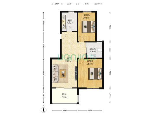 上善居 2室1厅1卫 85平方