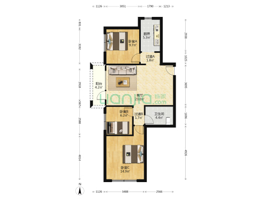 南山南郡 3室1厅1卫 97平方