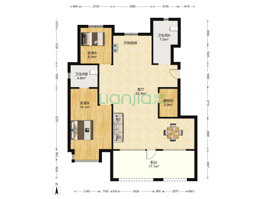 龙湖舜山府 2室1厅2卫 133平方