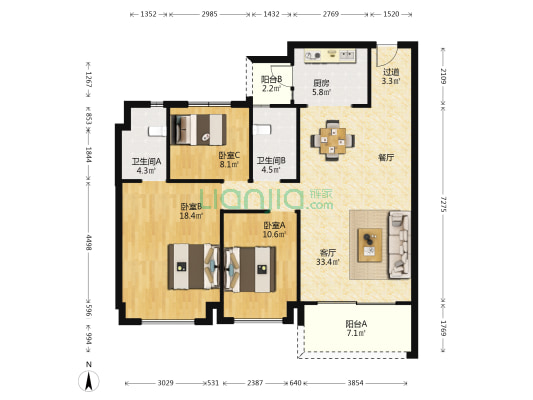 碧桂园翡翠湾峯景 3室1厅2卫 126平方