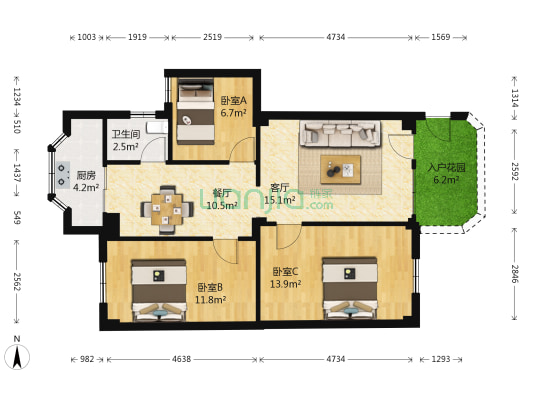 花城路 3室2厅1卫 92平方