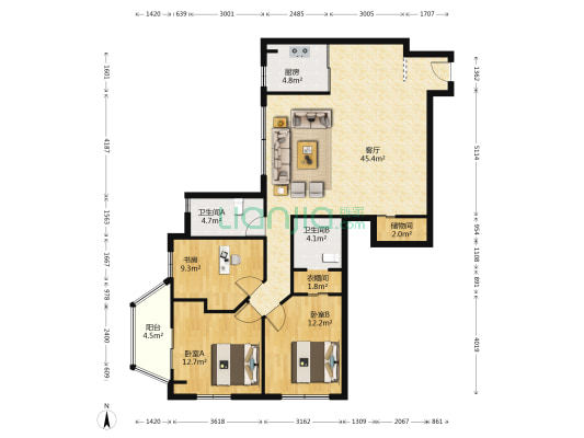 金潮大厦 3室1厅2卫 143平方