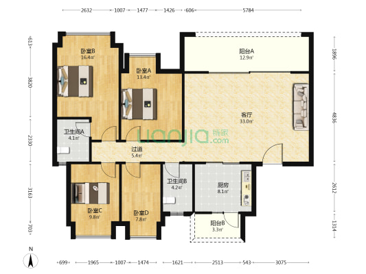 首创禧瑞礼(2期) 4室1厅2卫 143平方