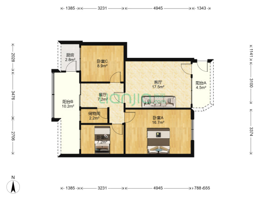 人民砖厂宿舍 3室2厅0卫 85平方