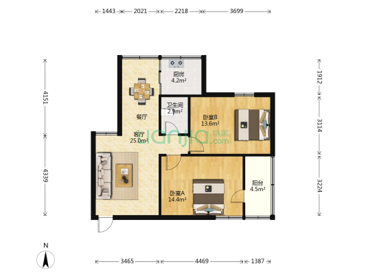 上三路团校单位宿舍 2室1厅1卫 80平方