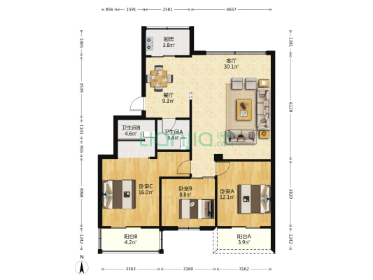 五凤兰庭二期 3室2厅2卫 111平方