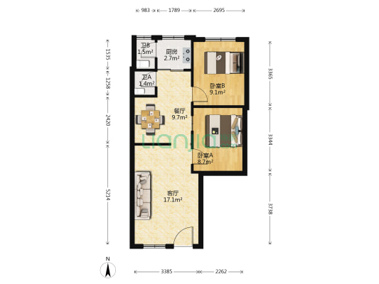 下濠基一巷12号 2室2厅2卫 60平方
