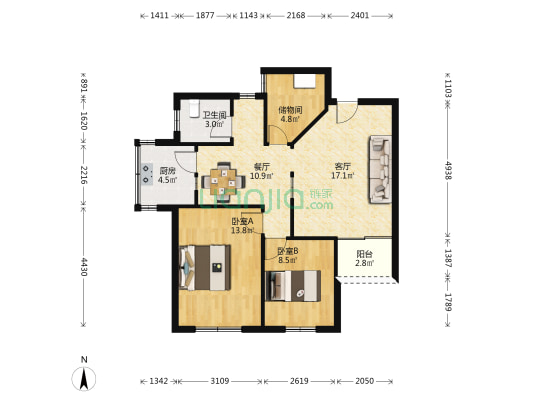 水晶花园 2室2厅1卫 78平方