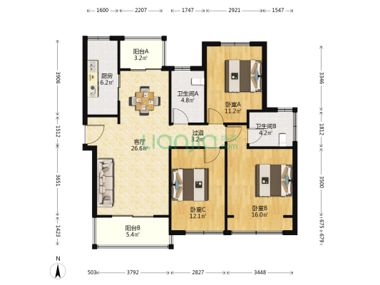 四季和鸣雅园北区 3室1厅2卫 127平方