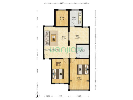 规划局家属楼 3室2厅1卫 96平方
