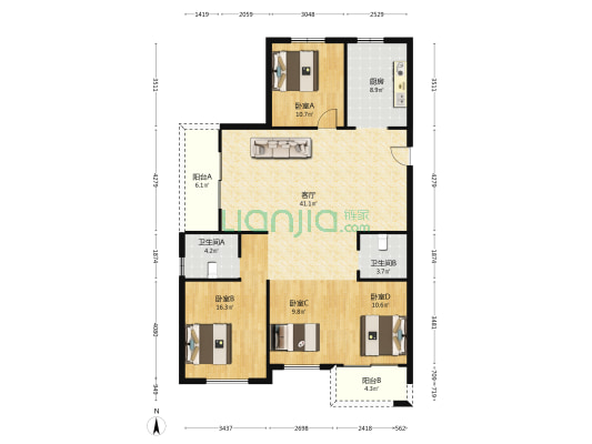 天润佳园 4室1厅2卫 150平方