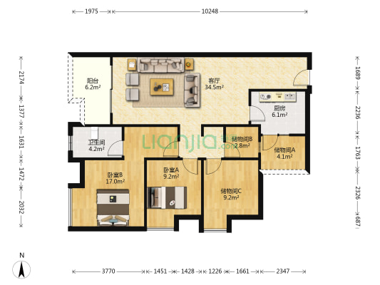 铁投碧水云天 2室1厅1卫 99平方