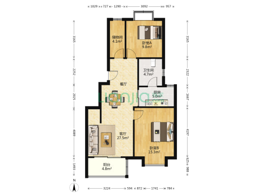 万博欣园 2室1厅1卫 89平方