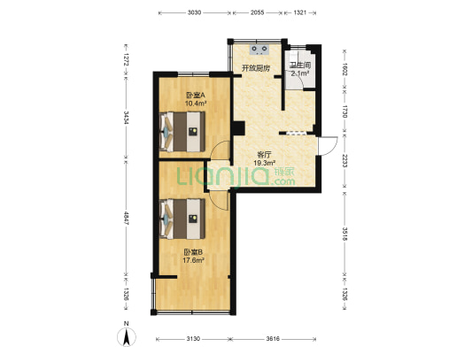 科华中路193号院 2室1厅1卫 55平方