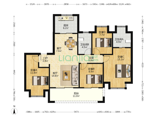 融创时代中心 4室2厅2卫 127平方